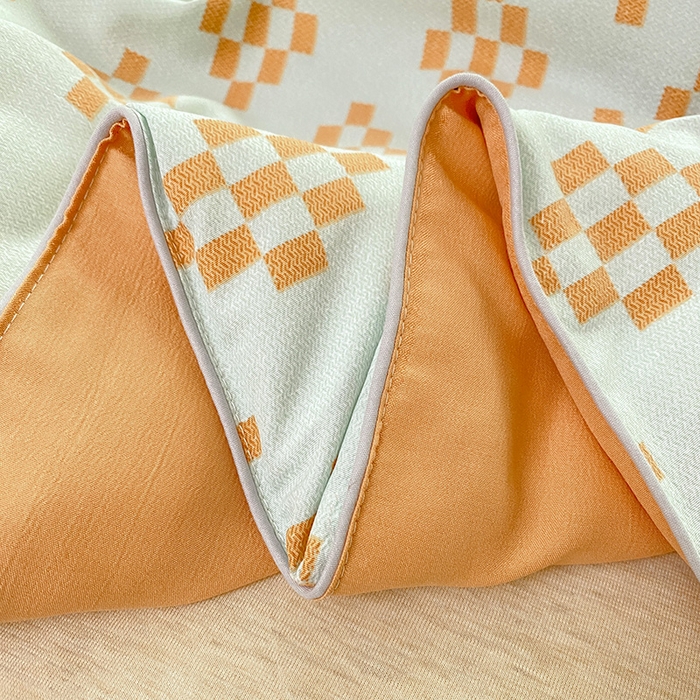 91家纺网 家纺一手货源 找家纺 畅畅家纺2023新款A类水洗棉麻双层纱夏被四件套 长方格