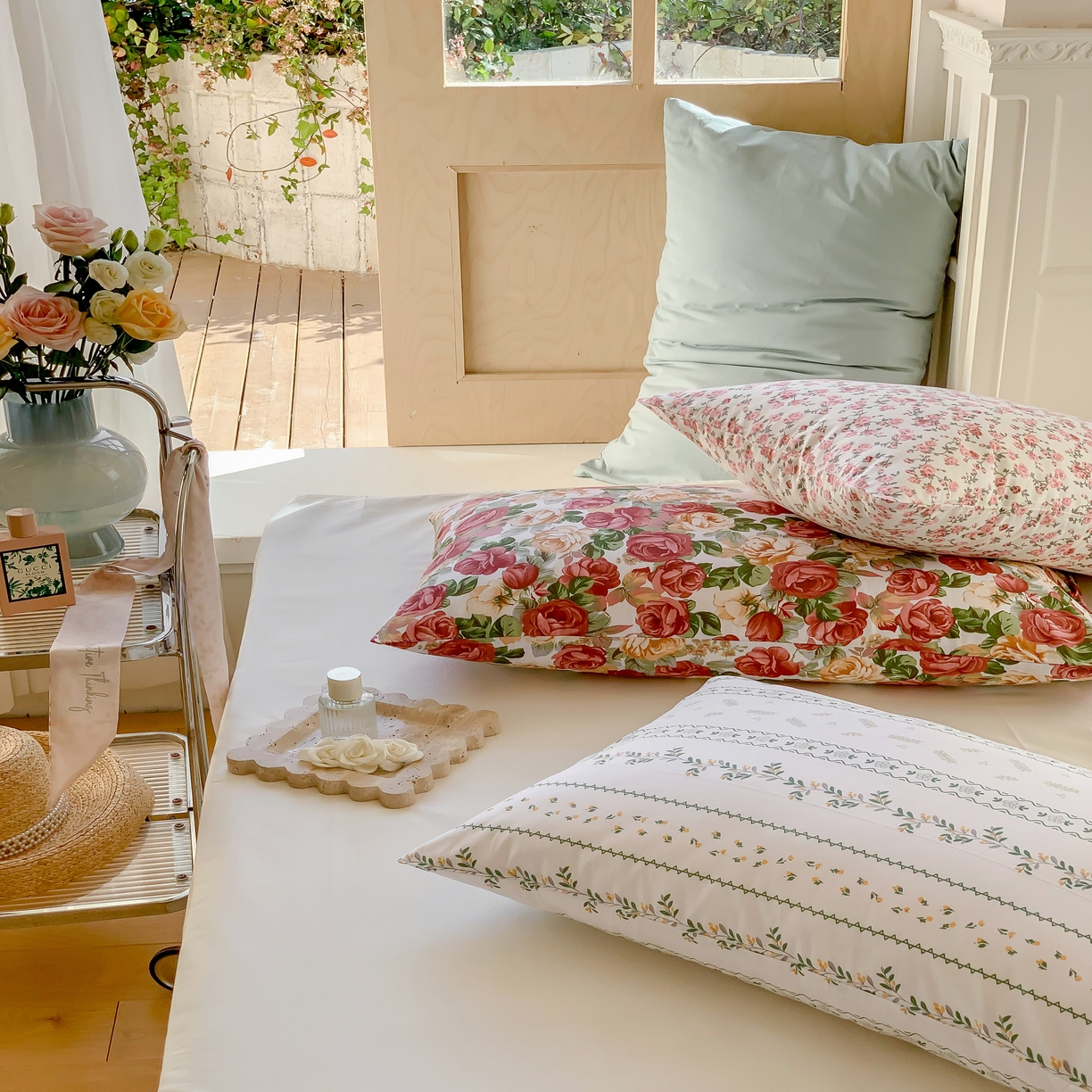 91家纺网 家纺一手货源 找家纺 窝米 全棉斜纹枕套（花卉类） 苏蕾枕套