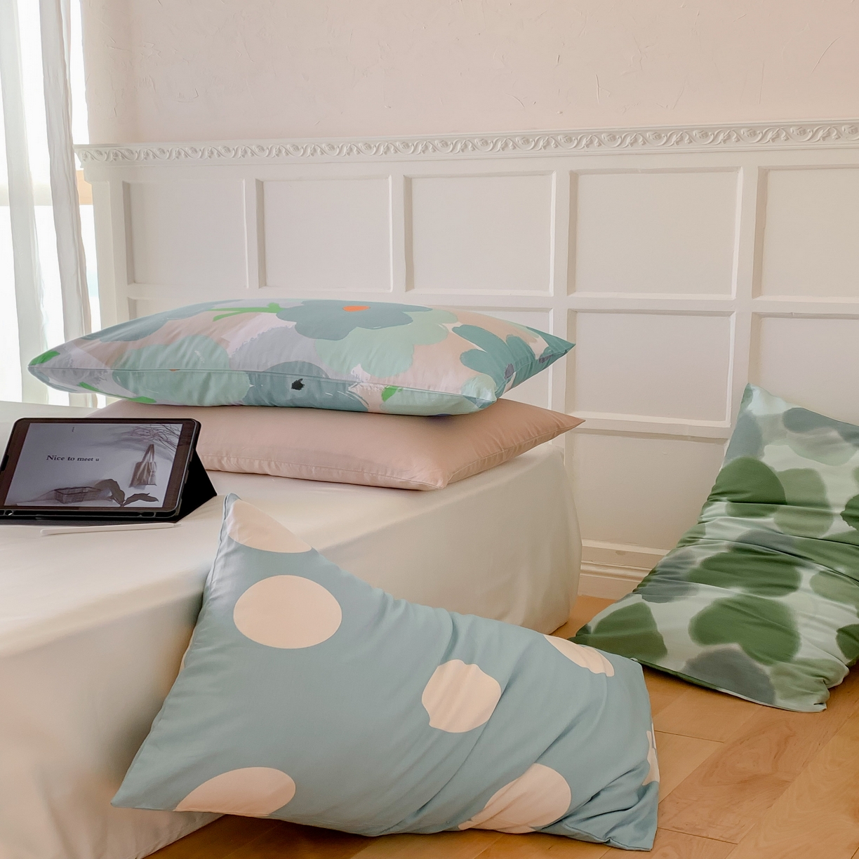 91家纺网 家纺一手货源 找家纺 窝米 全棉斜纹枕套（简约类） 拉卡蓝枕套