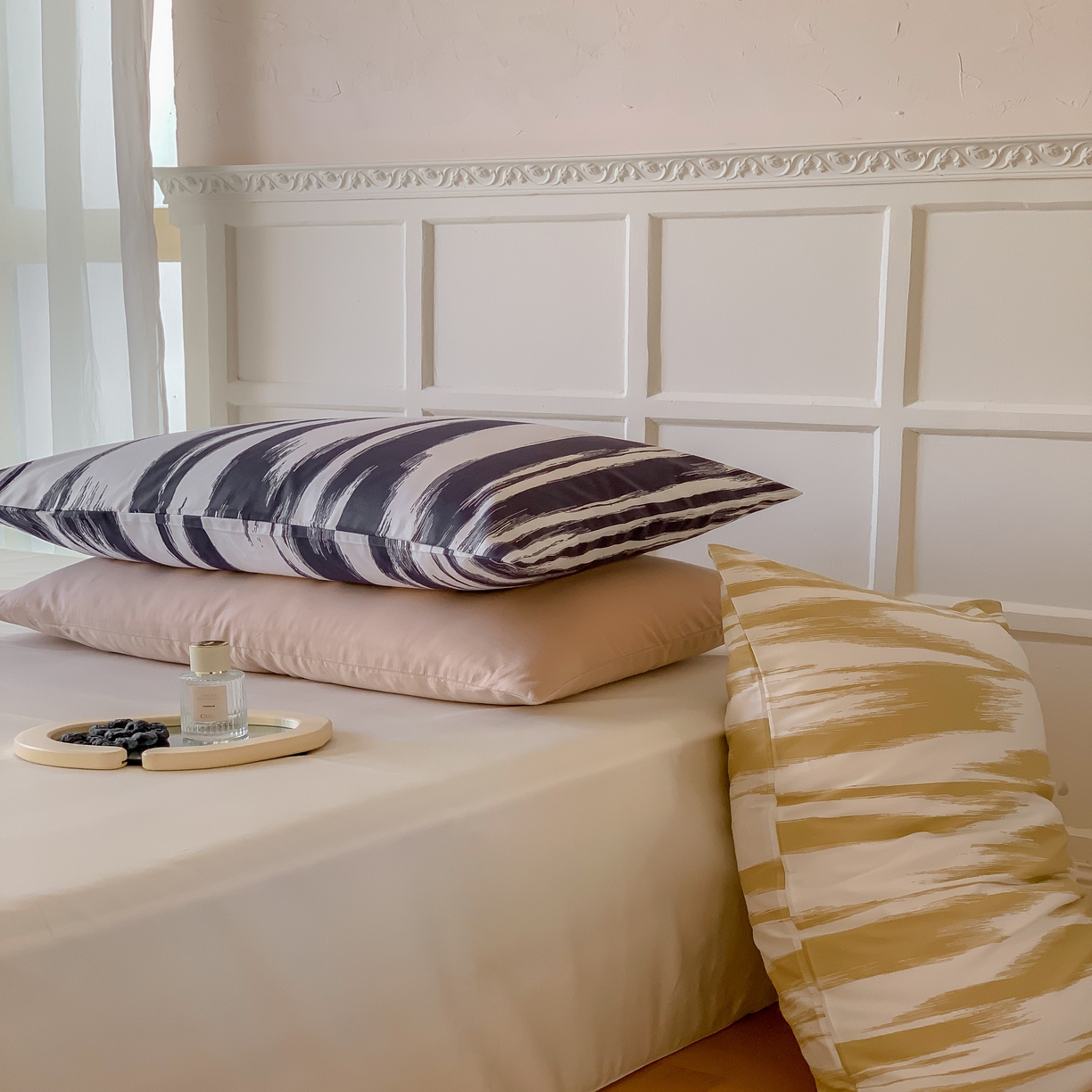 91家纺网 家纺一手货源 找家纺 窝米 全棉斜纹枕套（简约类） 水波纹炭黑枕套