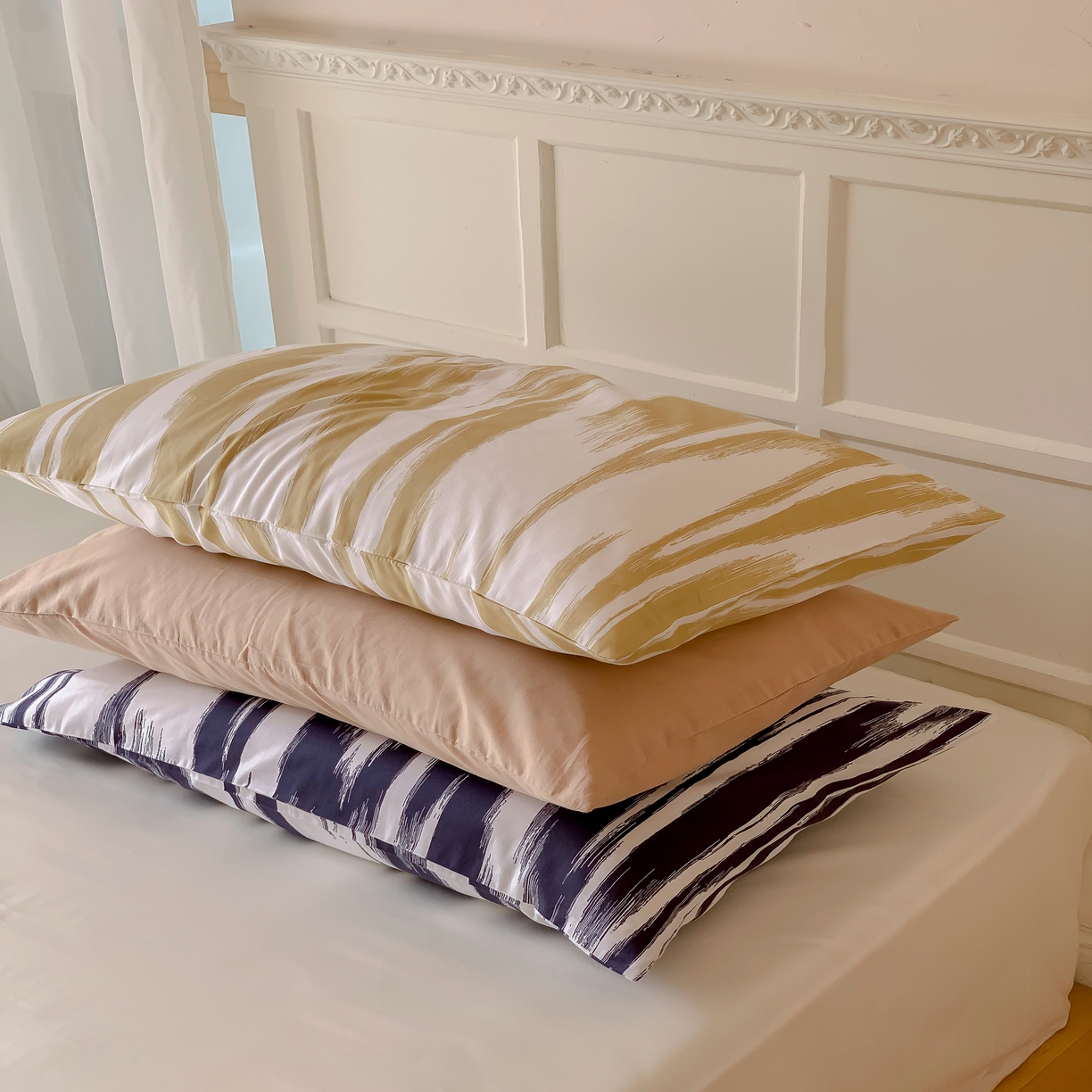 91家纺网 家纺一手货源 找家纺 窝米 全棉斜纹枕套（简约类） 水波纹驼枕套