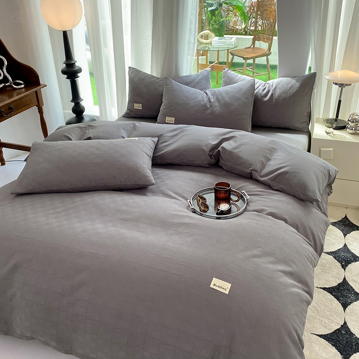 91家纺网 家纺一手货源 找家纺 澳梵家居 2023新品全棉华夫格床单单品 小方格-深灰