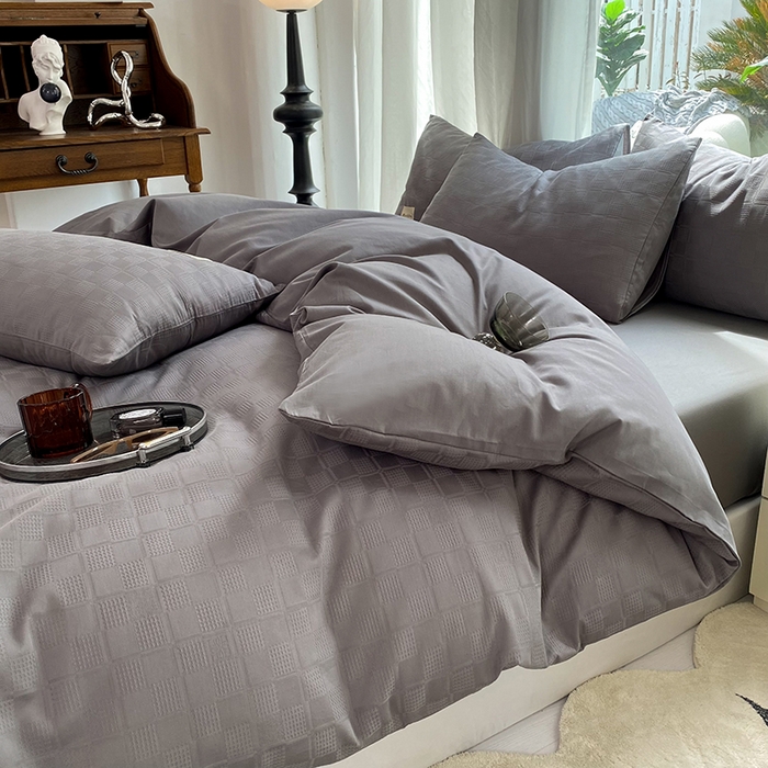 91家纺网 家纺一手货源 找家纺 澳梵家居 2023新品全棉华夫格床单单品 小方格-深灰