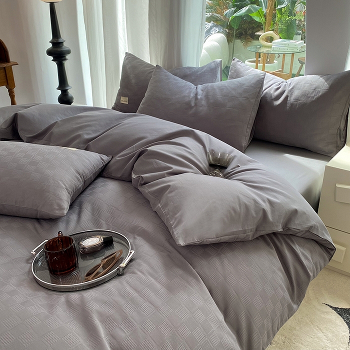 91家纺网 家纺一手货源 找家纺 澳梵家居 2023新品全棉华夫格床单单品 小方格-深灰