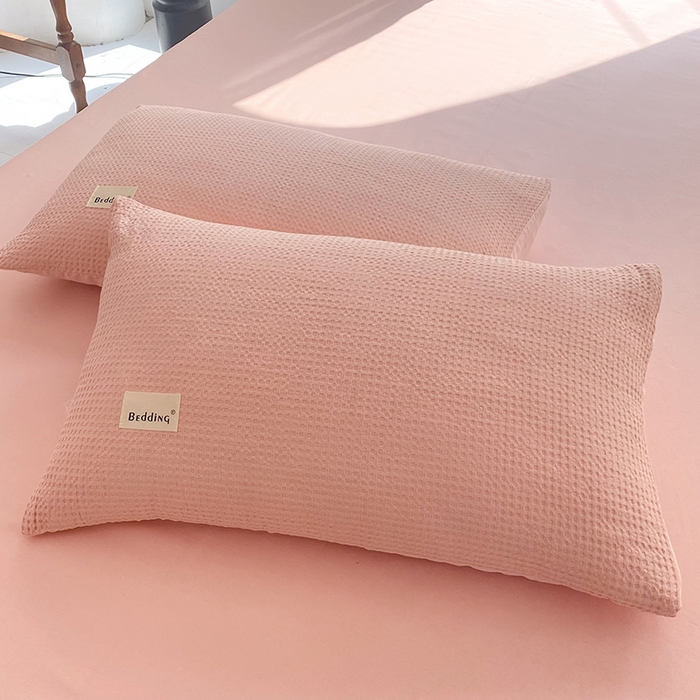 91家纺网 家纺一手货源 找家纺 澳梵家居 2023新品全棉华夫格四件套 华夫格-粉玉