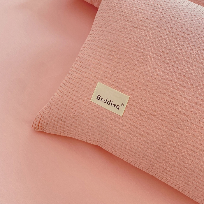 91家纺网 家纺一手货源 找家纺 澳梵家居 2023新品全棉华夫格四件套 华夫格-粉玉