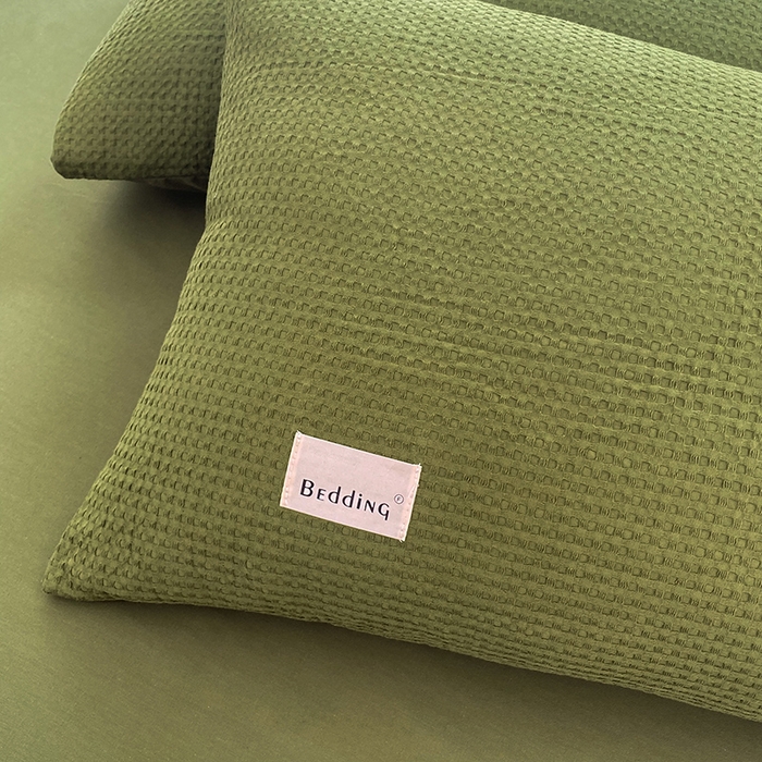 91家纺网 家纺一手货源 找家纺 澳梵家居 2023新品全棉华夫格四件套 华夫格-松绿