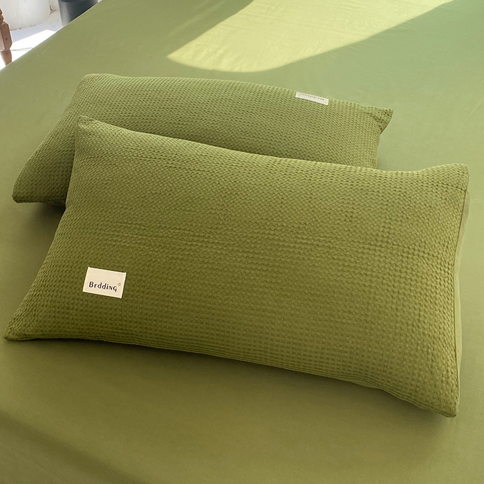 91家纺网 家纺一手货源 找家纺 澳梵家居 2023新品全棉华夫格四件套 华夫格-松绿