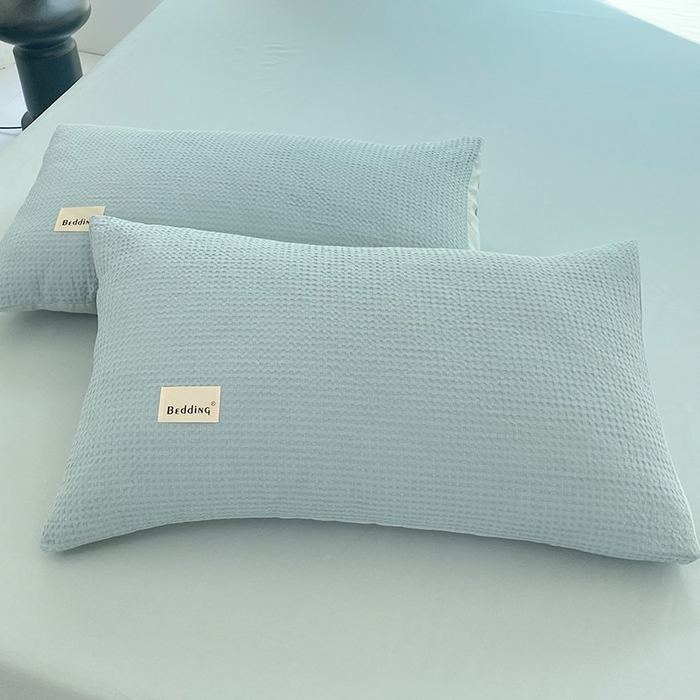 91家纺网 家纺一手货源 找家纺 澳梵家居 2023新品全棉华夫格四件套 华夫格-天蓝