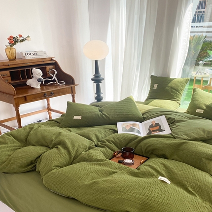 澳梵家居 2023新品全棉华夫格四件套 华夫格-松绿