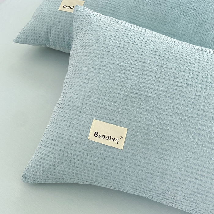 91家纺网 家纺一手货源 找家纺 澳梵家居 2023新品全棉华夫格四件套 华夫格-天蓝