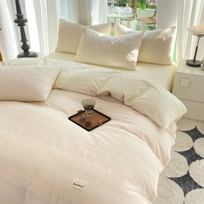 91家纺网 家纺一手货源 找家纺 澳梵家居 2023新品全棉华夫格四件套 麦穗-奶白