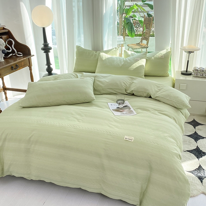 91家纺网 家纺一手货源 找家纺 澳梵家居 2023新品全棉华夫格四件套 麦穗-嫩芽绿