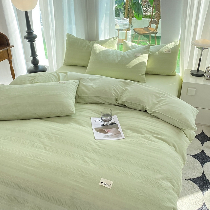 91家纺网 家纺一手货源 找家纺 澳梵家居 2023新品全棉华夫格四件套 麦穗-奶白