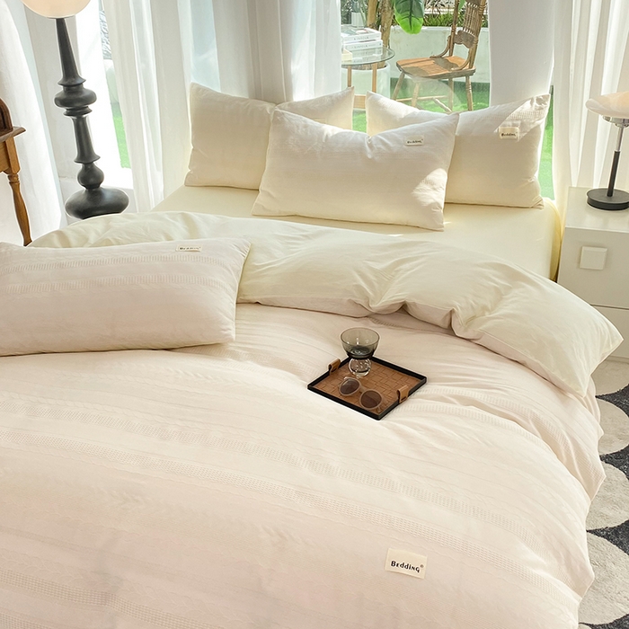 91家纺网 家纺一手货源 找家纺 澳梵家居 2023新品全棉华夫格四件套 麦穗-奶白