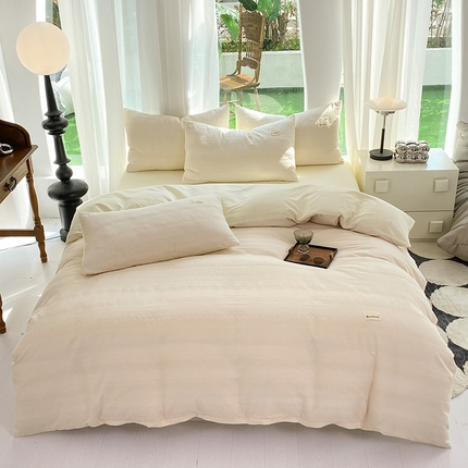 澳梵家居 2023新品全棉华夫格四件套 麦穗-奶白