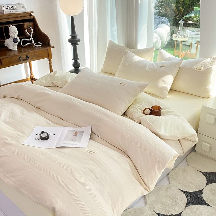 91家纺网 家纺一手货源 找家纺 澳梵家居 2023新品全棉华夫格四件套 麦穗-奶白