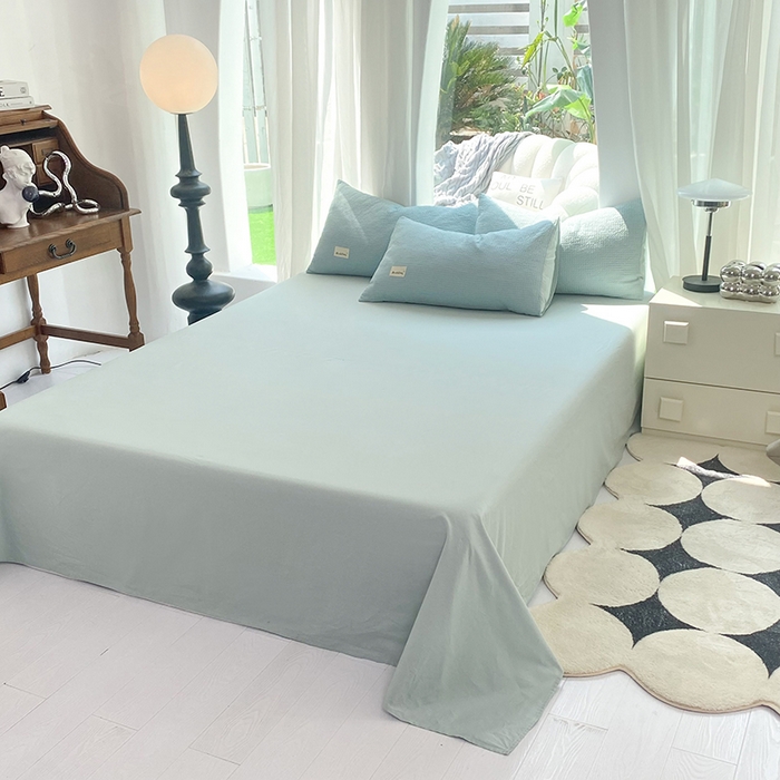 91家纺网 家纺一手货源 找家纺 澳梵家居 2023新品全棉华夫格四件套 华夫格-天蓝