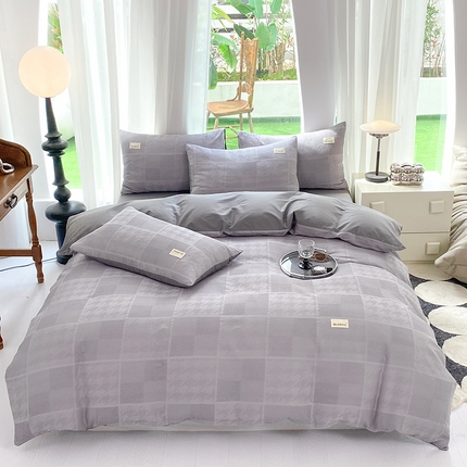 澳梵家居 2023新品全棉华夫格四件套 千鸟格-灰