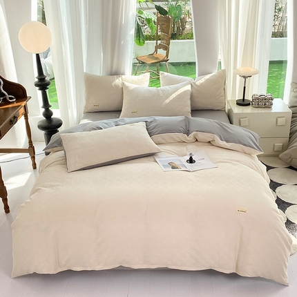 澳梵家居 2023新品全棉华夫格四件套 小方格-奶白灰