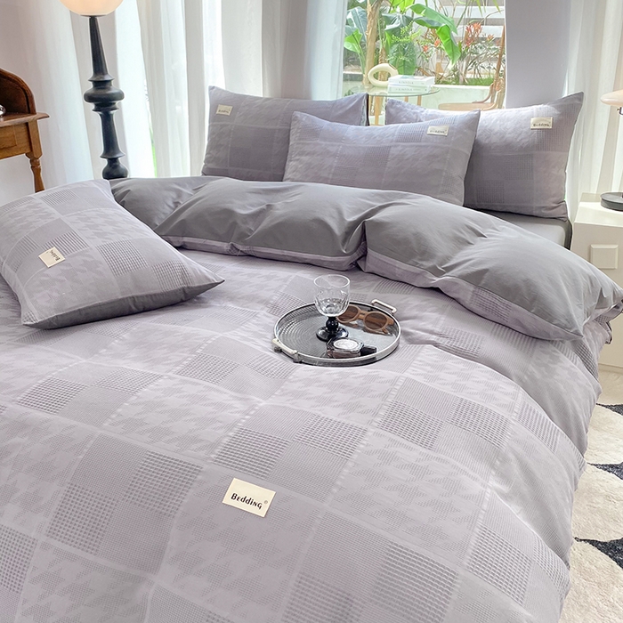 91家纺网 家纺一手货源 找家纺 澳梵家居 2023新品全棉华夫格四件套 千鸟格-灰