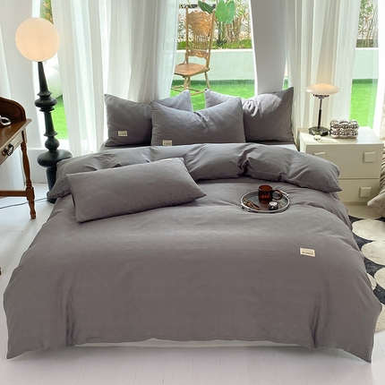 澳梵家居 2023新品全棉华夫格四件套 小方格-深灰