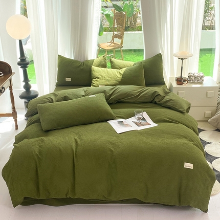 91家纺网 家纺一手货源 找家纺 澳梵家居 2023新品全棉华夫格四件套 华夫格-松绿