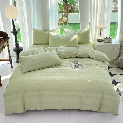 91家纺网 家纺一手货源 找家纺 澳梵家居 2023新品全棉华夫格四件套 麦穗-嫩芽绿