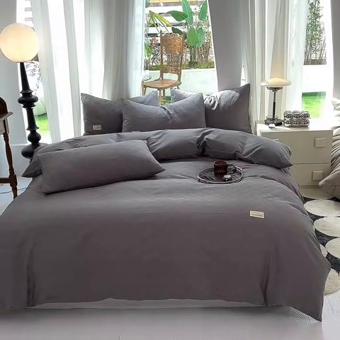 91家纺网 家纺一手货源 找家纺 澳梵家居 2023新品全棉华夫格四件套 小方格-深灰