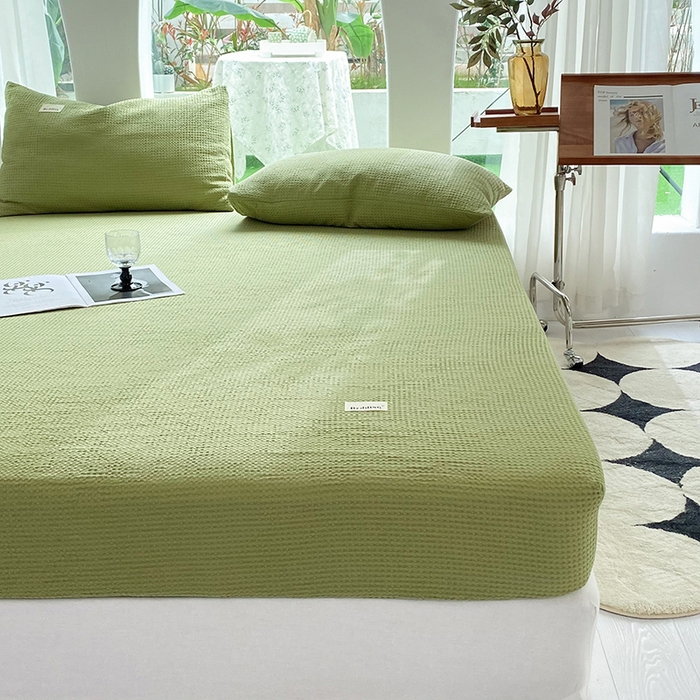 91家纺网 家纺一手货源 找家纺 澳梵家居 2023新品全棉华夫格床笠单品 华夫格-果绿