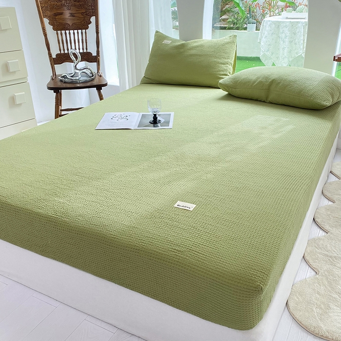 91家纺网 家纺一手货源 找家纺 澳梵家居 2023新品全棉华夫格床笠单品 华夫格-果绿