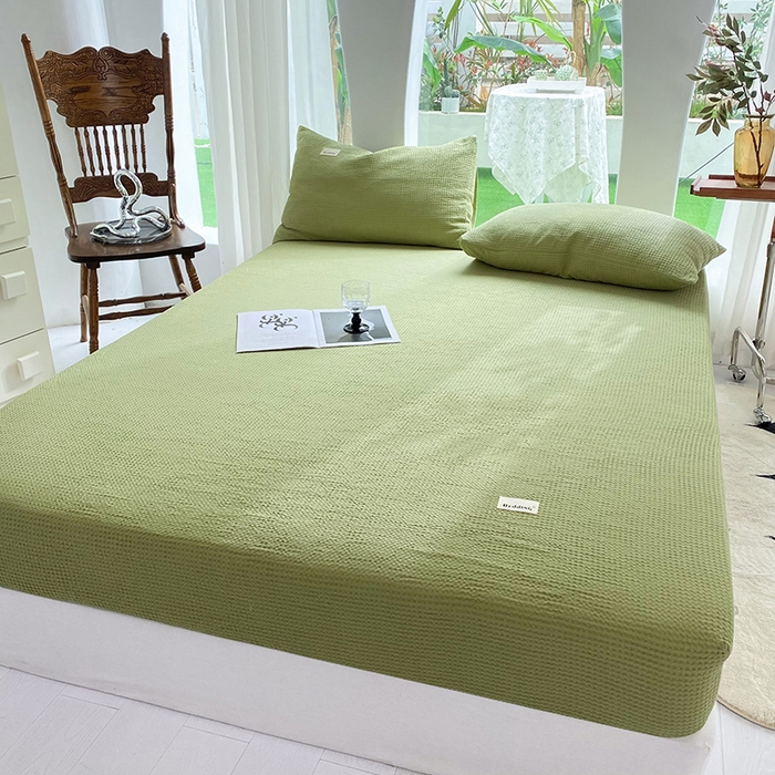 91家纺网 家纺一手货源 找家纺 澳梵家居 2023新品全棉华夫格床笠单品 华夫格-果绿