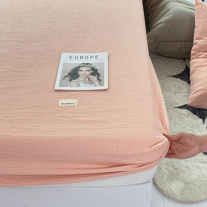 91家纺网 家纺一手货源 找家纺 澳梵家居 2023新品全棉华夫格床笠单品 华夫格-粉玉