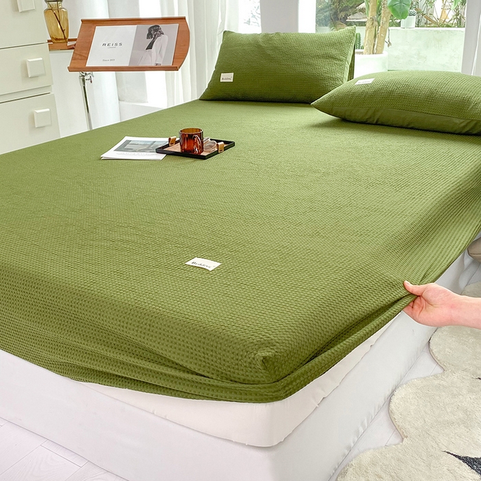 91家纺网 家纺一手货源 找家纺 澳梵家居 2023新品全棉华夫格床笠单品 华夫格-松绿