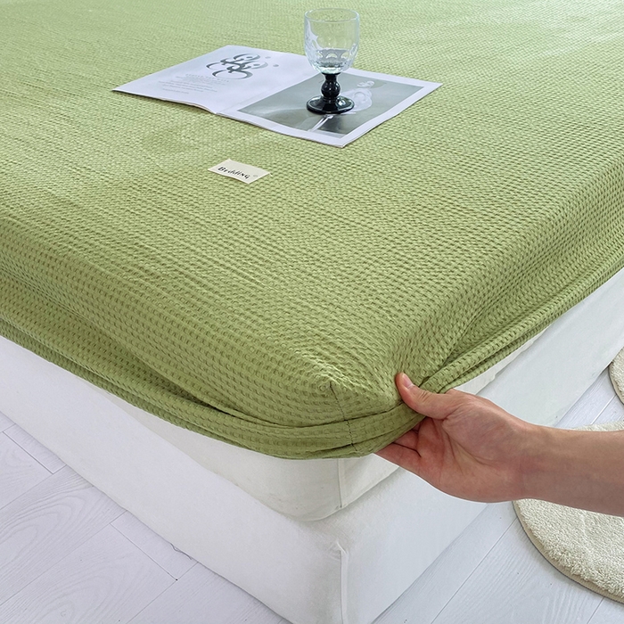 91家纺网 家纺一手货源 找家纺 澳梵家居 2023新品全棉华夫格床笠单品 华夫格-果绿