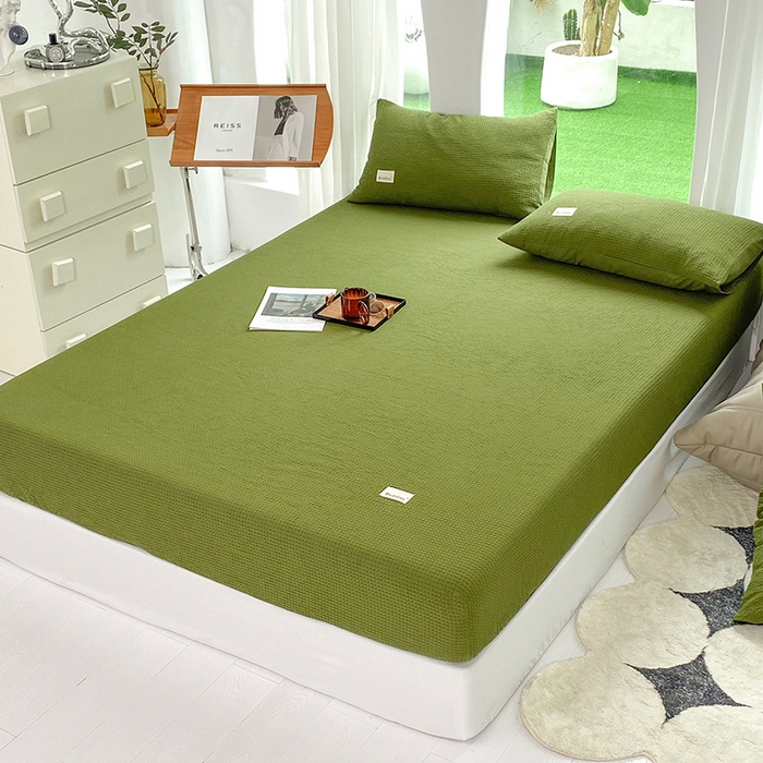 91家纺网 家纺一手货源 找家纺 澳梵家居 2023新品全棉华夫格床笠单品 华夫格-松绿