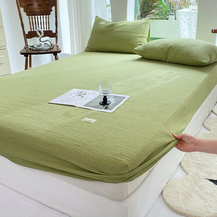 91家纺网 家纺一手货源 找家纺 澳梵家居 2023新品全棉华夫格床笠单品 华夫格-果绿