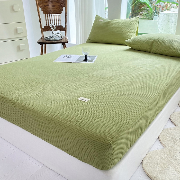 91家纺网 家纺一手货源 找家纺 澳梵家居 2023新品全棉华夫格床笠单品 华夫格-果绿