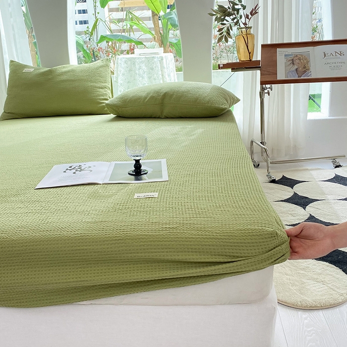 91家纺网 家纺一手货源 找家纺 澳梵家居 2023新品全棉华夫格床笠单品 华夫格-果绿