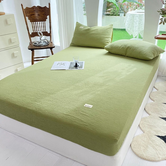 91家纺网 家纺一手货源 找家纺 澳梵家居 2023新品全棉华夫格床笠单品 华夫格-果绿