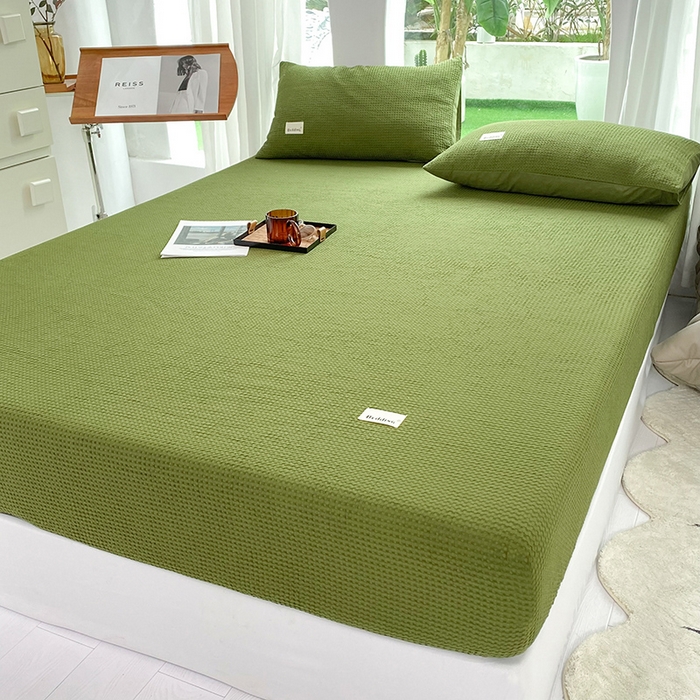 91家纺网 家纺一手货源 找家纺 澳梵家居 2023新品全棉华夫格床笠单品 华夫格-松绿