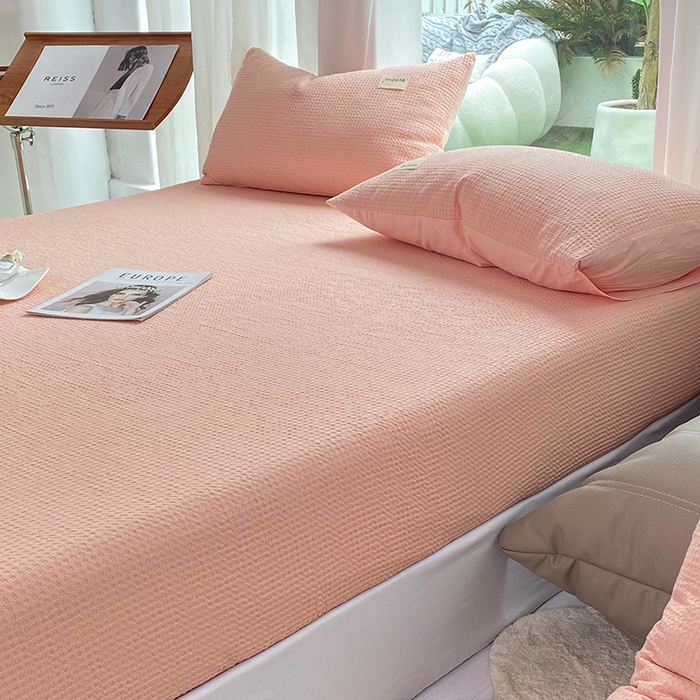 91家纺网 家纺一手货源 找家纺 澳梵家居 2023新品全棉华夫格床笠单品 华夫格-粉玉