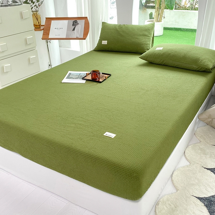 91家纺网 家纺一手货源 找家纺 澳梵家居 2023新品全棉华夫格床笠单品 华夫格-松绿