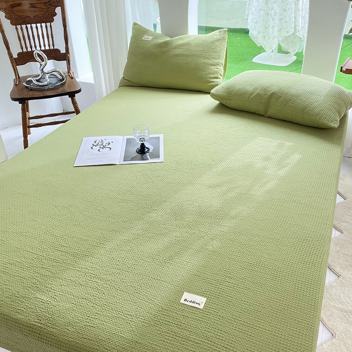 91家纺网 家纺一手货源 找家纺 澳梵家居 2023新品全棉华夫格床笠单品 华夫格-果绿