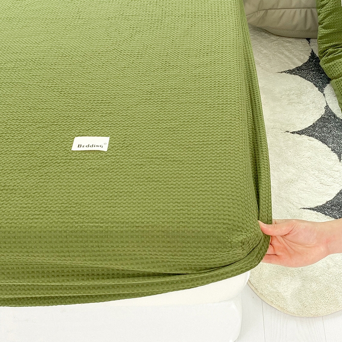 91家纺网 家纺一手货源 找家纺 澳梵家居 2023新品全棉华夫格床笠单品 华夫格-松绿