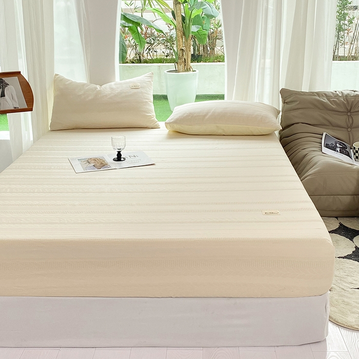 91家纺网 家纺一手货源 找家纺 澳梵家居 2023新品全棉华夫格床笠单品 麦穗-奶白