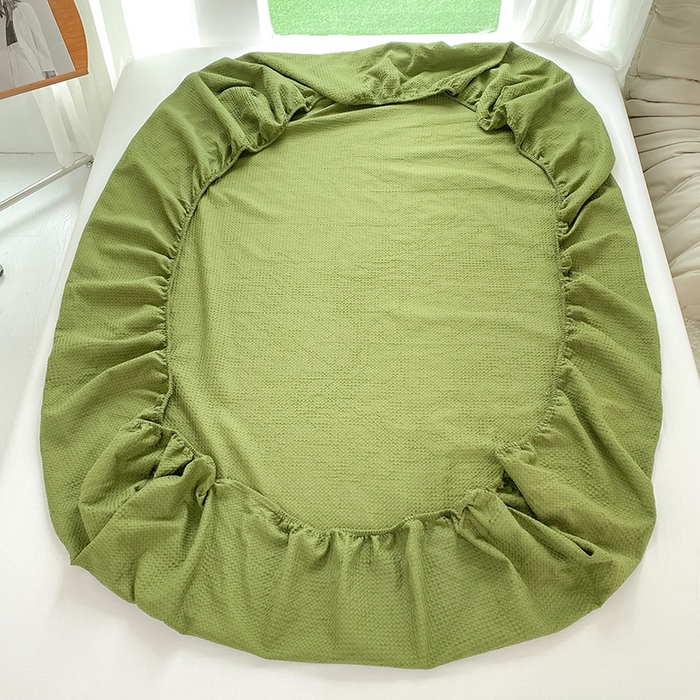 91家纺网 家纺一手货源 找家纺 澳梵家居 2023新品全棉华夫格床笠单品 华夫格-松绿