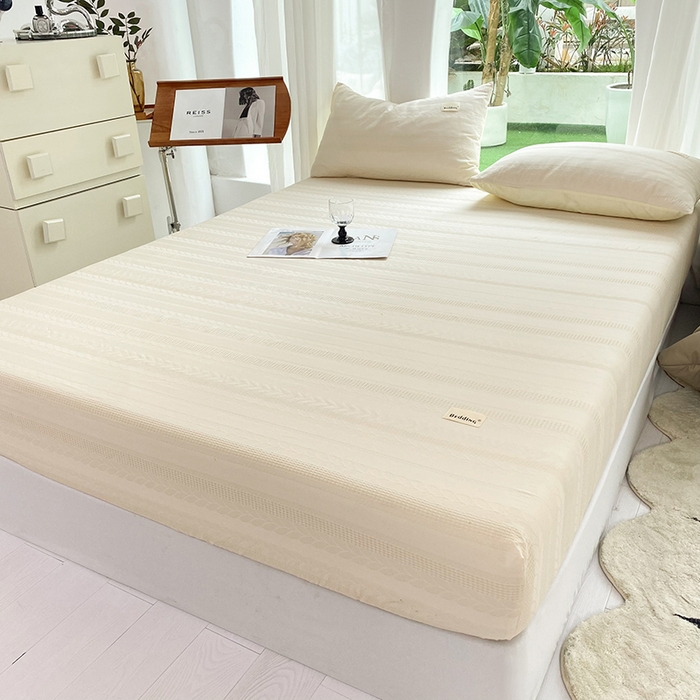 91家纺网 家纺一手货源 找家纺 澳梵家居 2023新品全棉华夫格床笠单品 麦穗-奶白