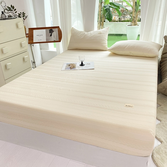 91家纺网 家纺一手货源 找家纺 澳梵家居 2023新品全棉华夫格床笠单品 麦穗-奶白