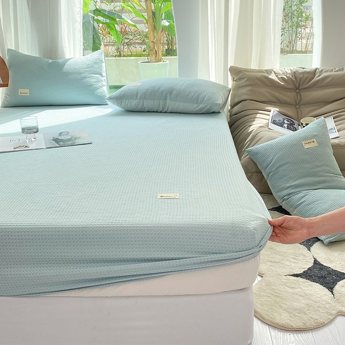 91家纺网 家纺一手货源 找家纺 澳梵家居 2023新品全棉华夫格床笠单品 华夫格-天蓝